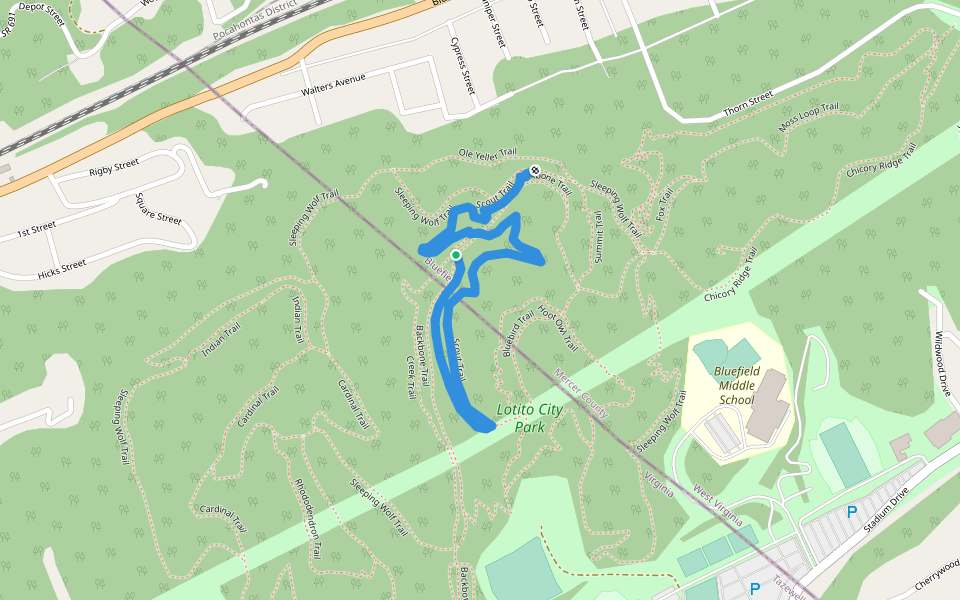 Scout Trail walking route map in Bluefield