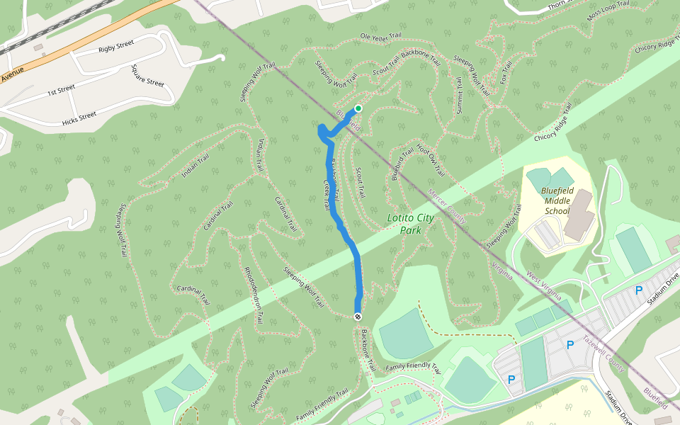 Creek Trail walking route map in Bluefield
