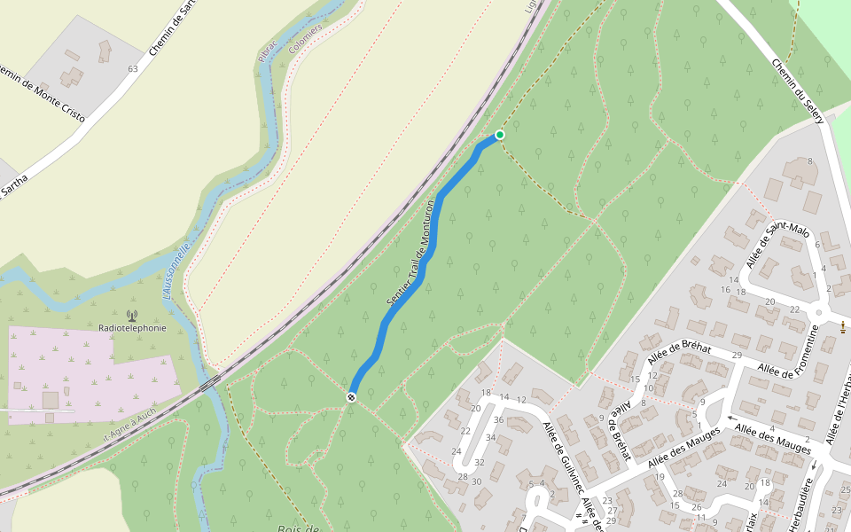 Sentier Trail de Monturon walking route map in Colomiers