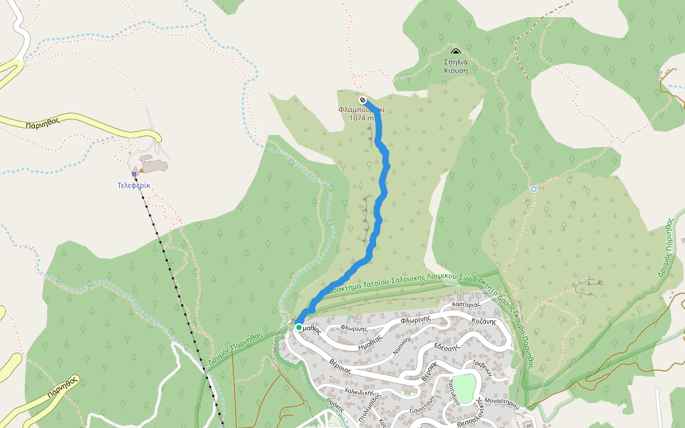 Κόψη Φλαμπουρίου walking route map in Thrakomakedones