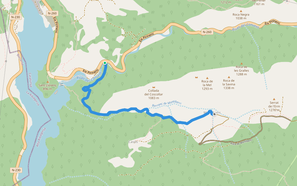 Camí de Montiberri walking route map in El Pont de Suert