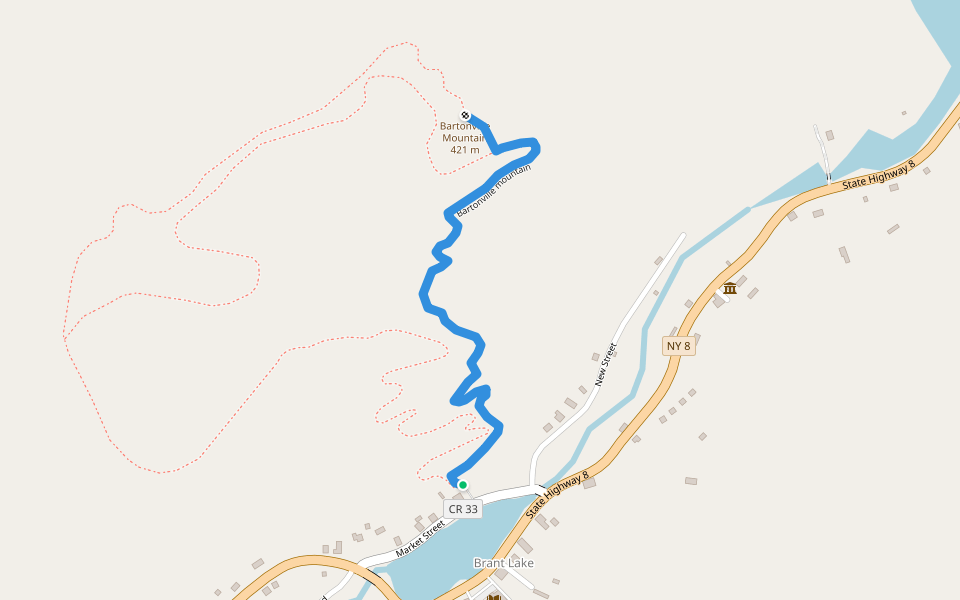 Bartonville mountain walking route map in Brant Lake