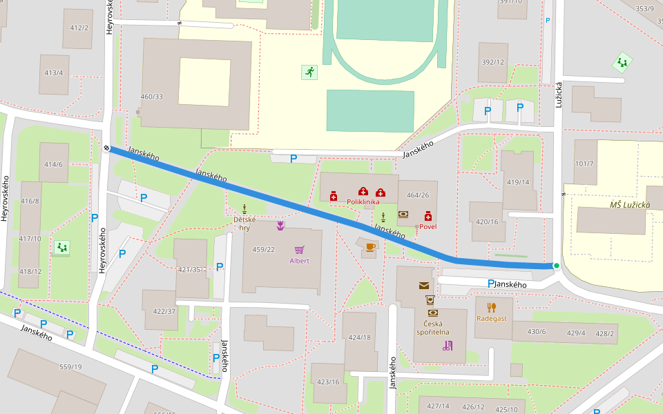 Janského walking route map in Olomouc