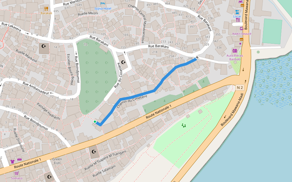 Chemin du Cimetière walking route map in Mamoudzou