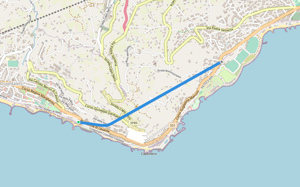 Galleria Capo Nero walking route map in Ospedaletti