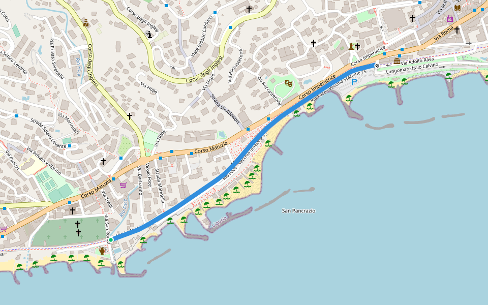 Rio Foce - Vecchia Stazione FS walking route map in Sanremo