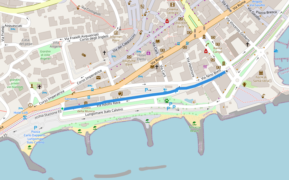 Vecchia Stazione FS - Corso Mombello walking route map in Sanremo
