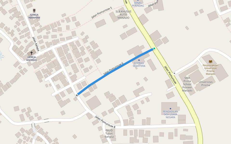 Jalan Pomurouw 6 walking route map in Manado