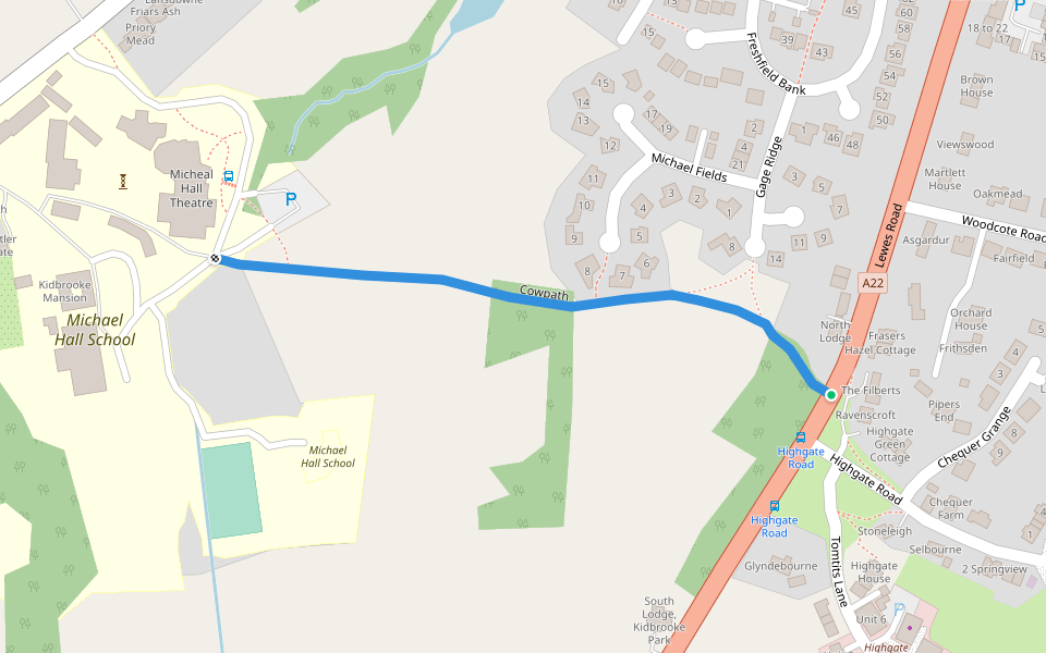 Cowpath walking route map in Forest Row