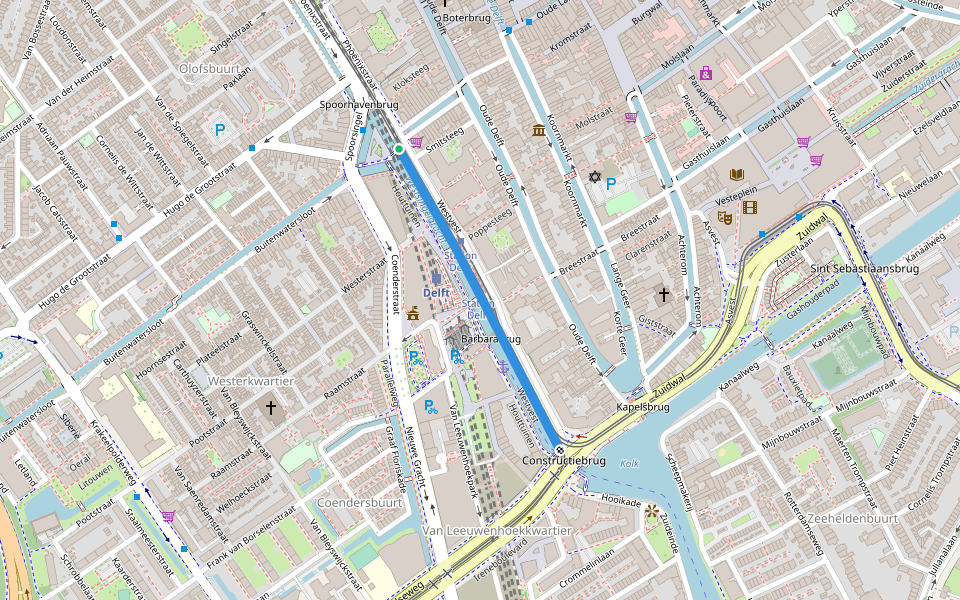 Westvest walking route map in Delft