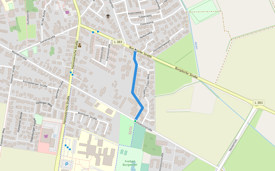 Friedrich-Daps-Weg walking route map in Burgwedel