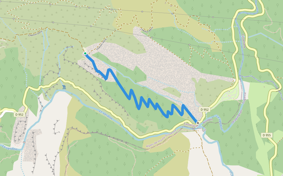 Chemin de Rougon à Trigance walking route map in Rougon