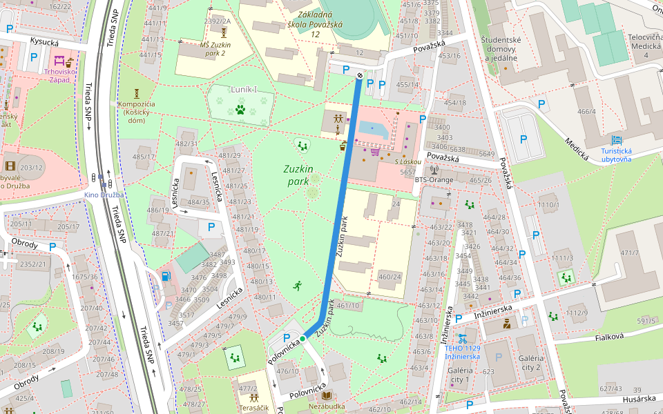 Zuzkin park walking route map in Košice