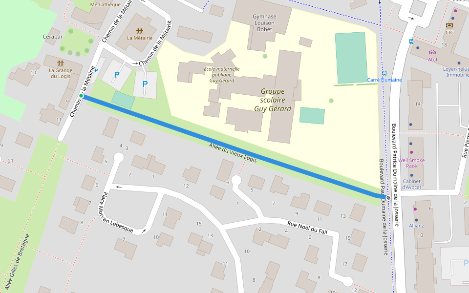 Allée du Vieux Logis walking route map in Pacé