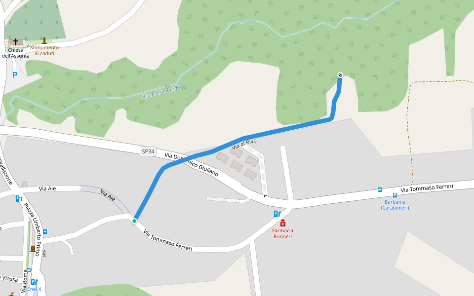 Via al Rivo walking route map in Barbania