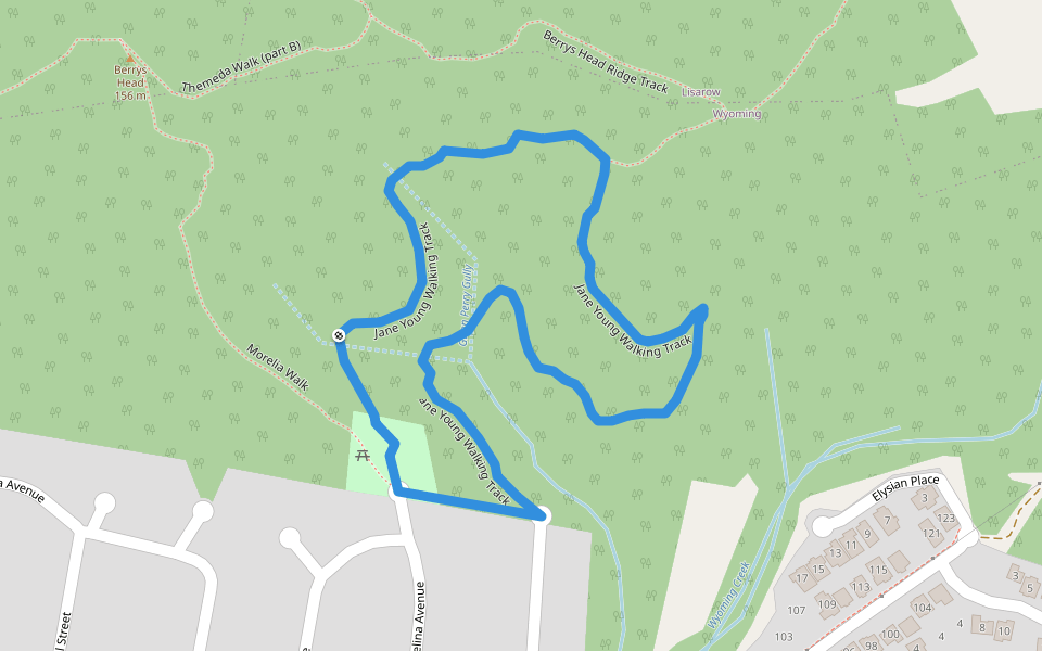 Jane Young Walking Track walking route map in Wyoming