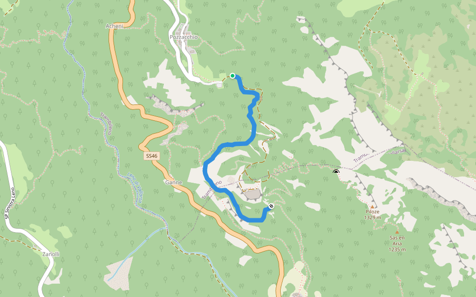 Delle Garne walking route map in Pozzacchio