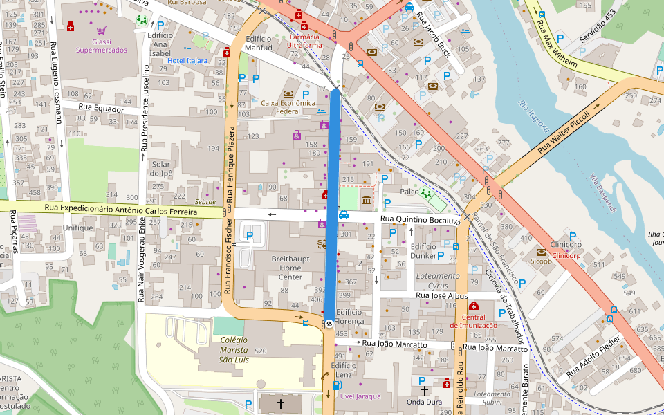 Calçadão walking route map in Jaraguá do Sul
