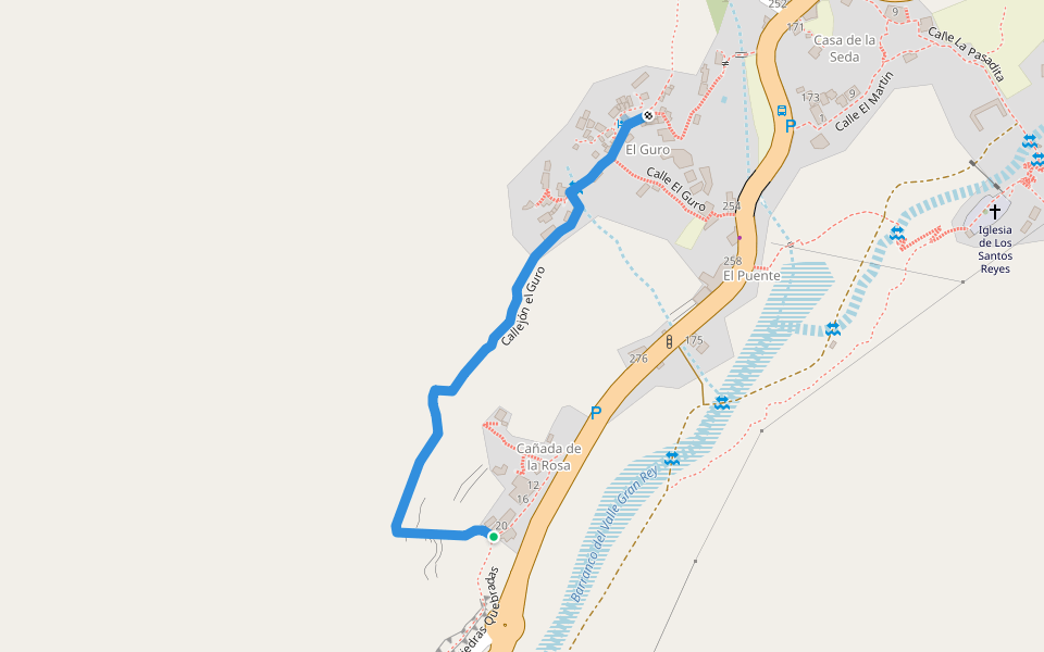 Callejón el Guro walking route map in Cañada de la Rosa