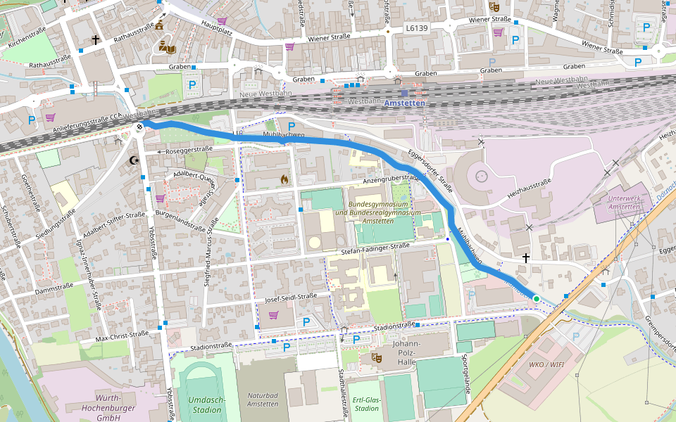 Mühlbachweg walking route map in Amstetten