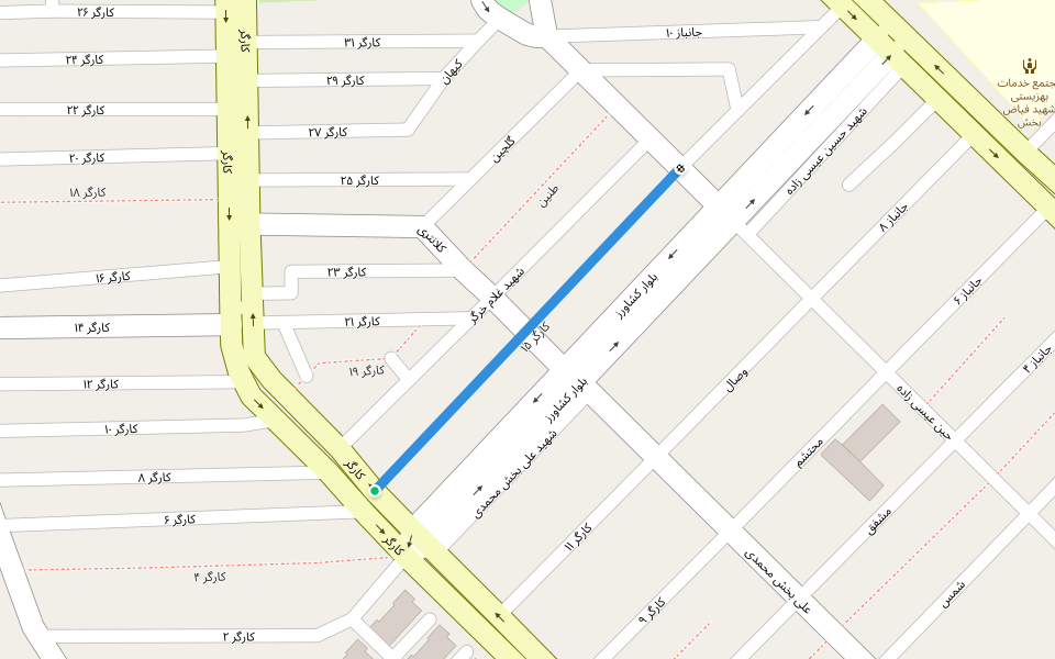 کارگر ۱۵ walking route map in Bandar Abbas