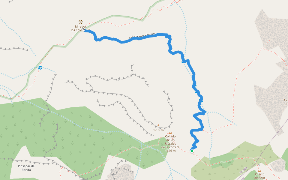 Cañada de las Ánimas walking route map in Ronda