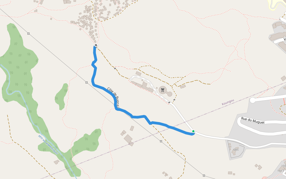 Côte de Bugna walking route map in Mamoudzou