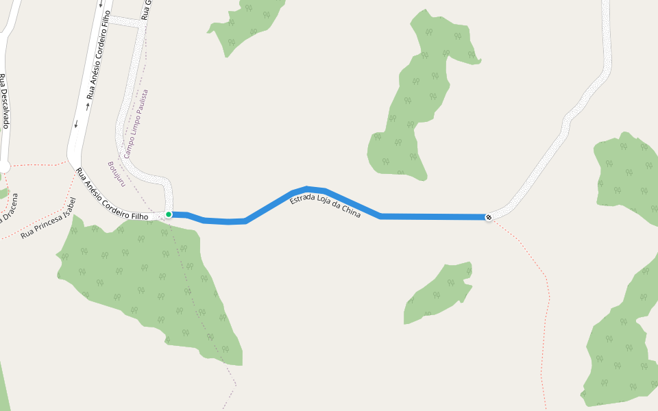 Estrada Loja da China walking route map in Campo Limpo Paulista