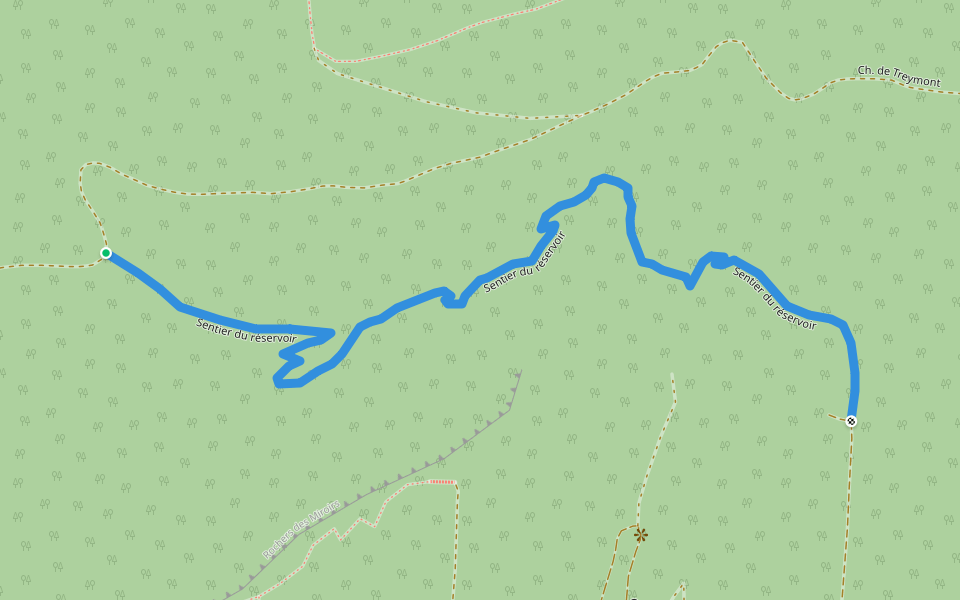 Sentier du réservoir walking route map in Boudry