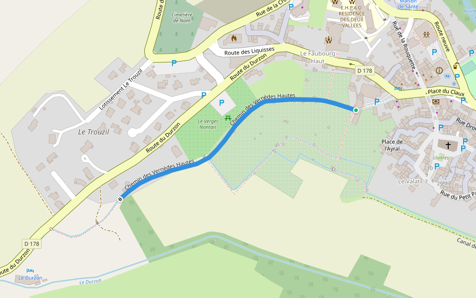 Chemin des Vernèdes Hautes walking route map in Nant