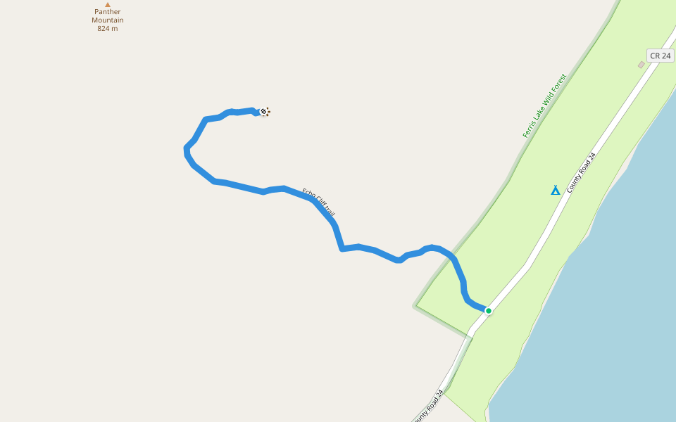 Echo Cliff trail walking route map in Piseco