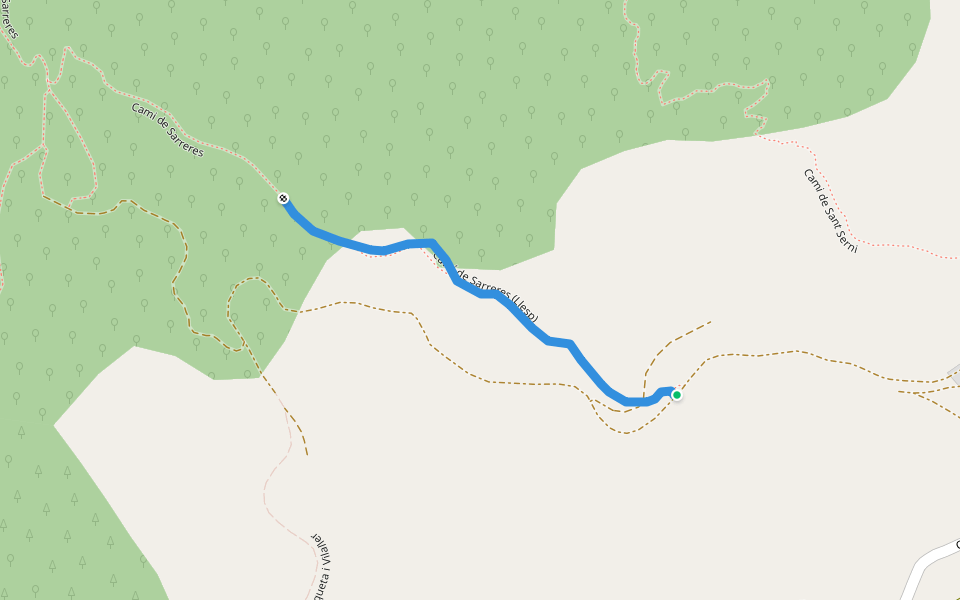 Camí de Sarreres (Llesp) walking route map in Llesp
