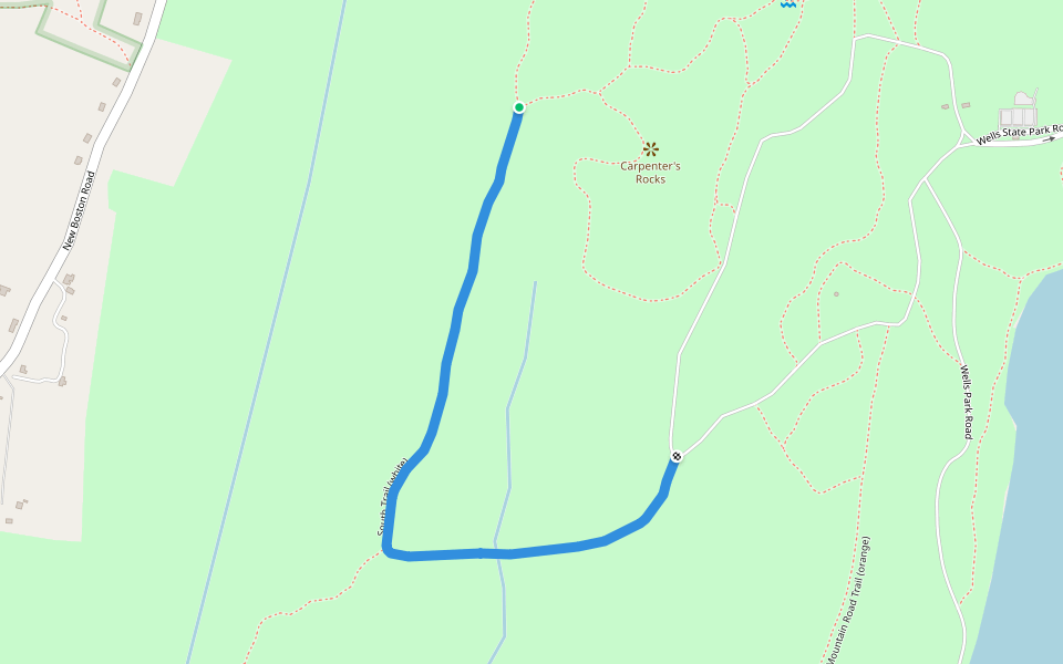 South Trail (white) walking route map in Sturbridge