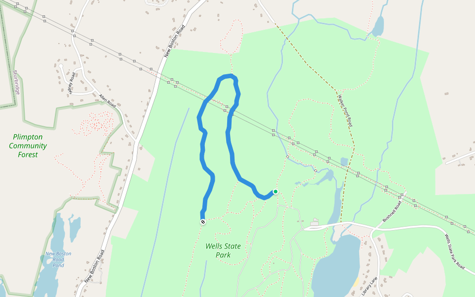 North Trail (red) walking route map in Sturbridge