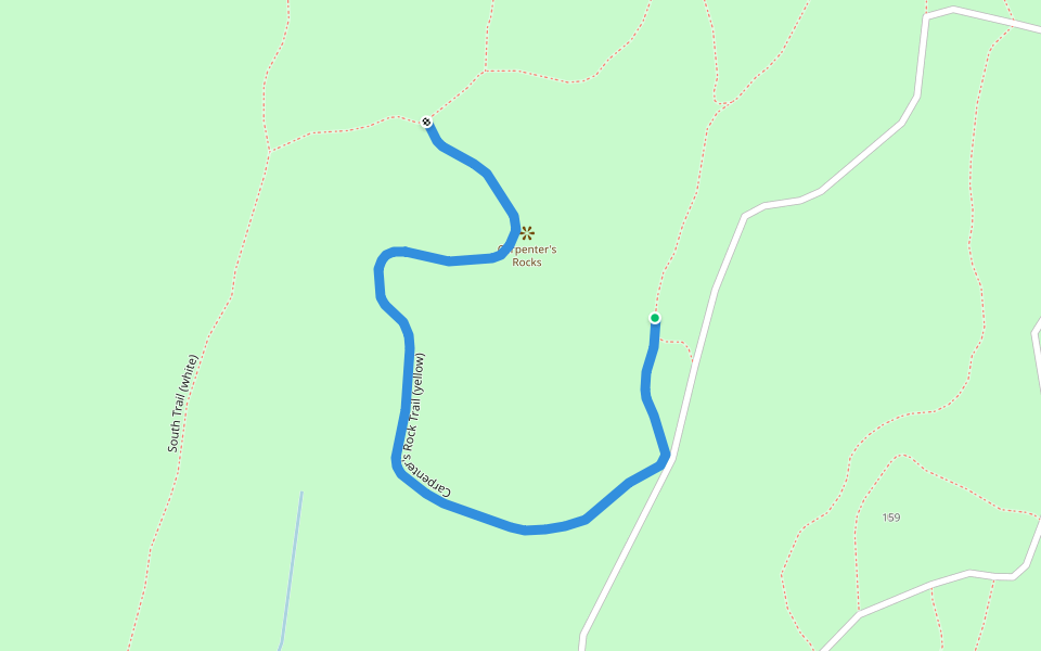 Carpenter's Rock Trail (yellow) walking route map in Sturbridge