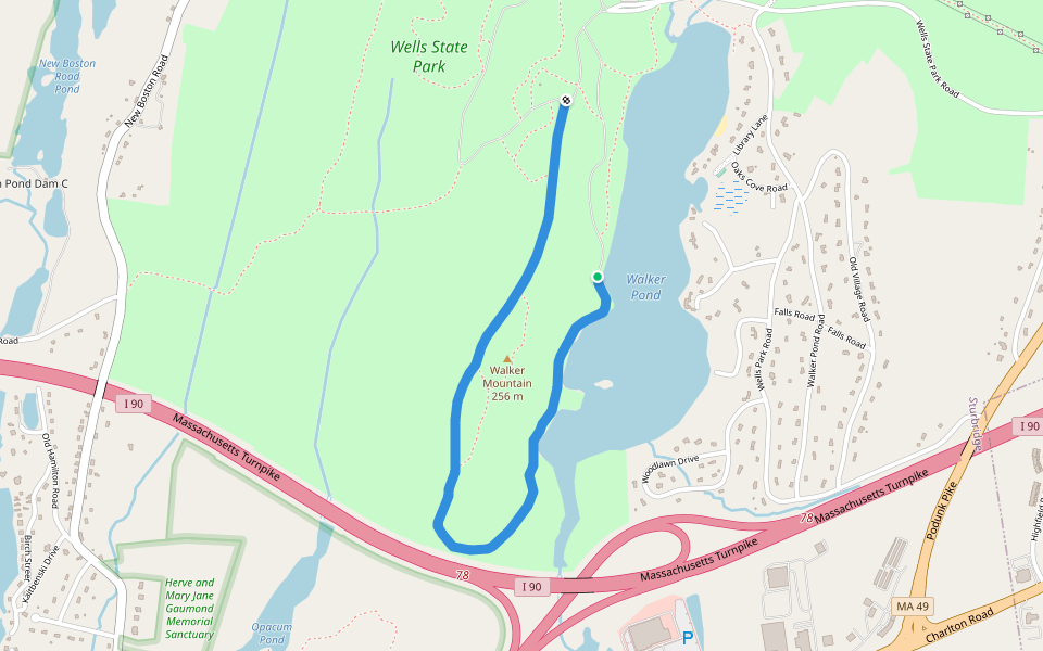 Mountain Road Trail (orange) walking route map in Sturbridge