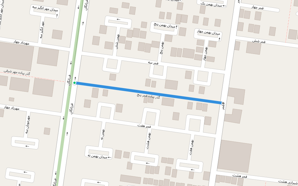 گذر پیاده فجر پنج walking route map in Baharestan