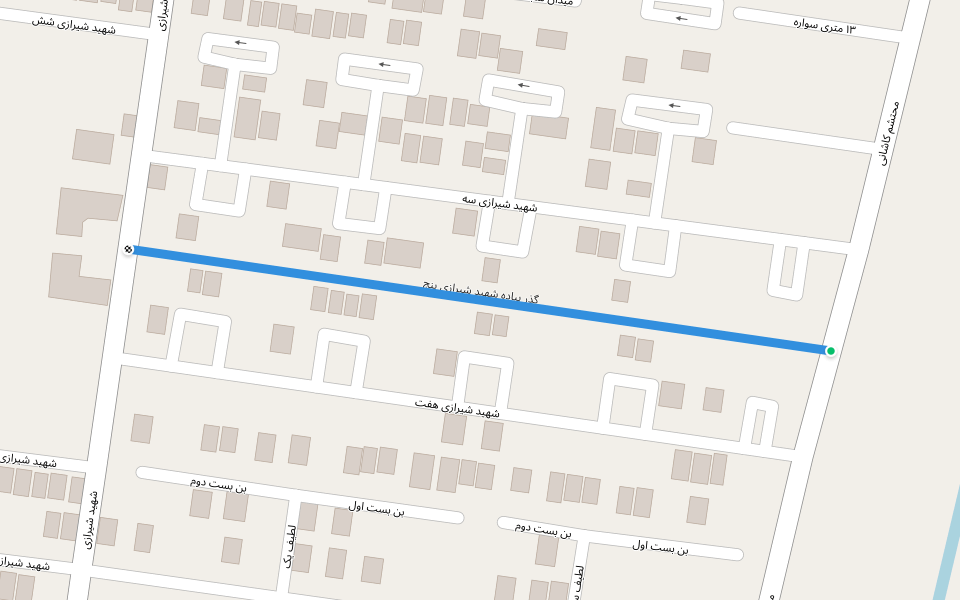 گذر پیاده شهید شیرازی پنج walking route map in Baharestan