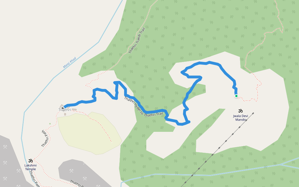 Thathri Hydel to Thathri Trail walking route map in Khanyara