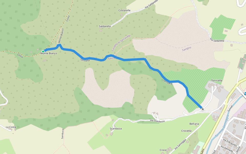 Torricella walking route map in Savigno
