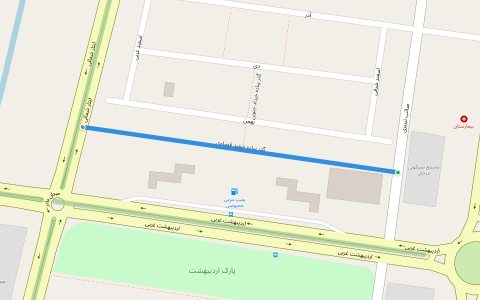 گذر پیاده شهید قضاوی walking route map in Baharestan