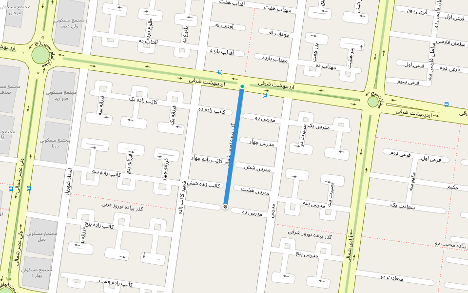 گذر پیاده نوروز شمالی walking route map in Baharestan