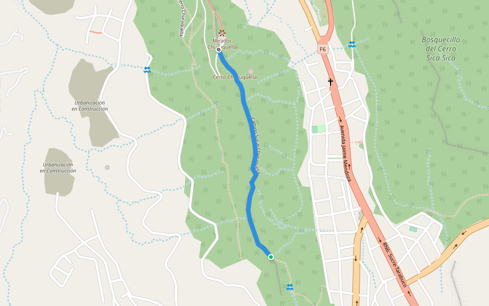 Camino Sur al Churuquella walking route map in Sucre