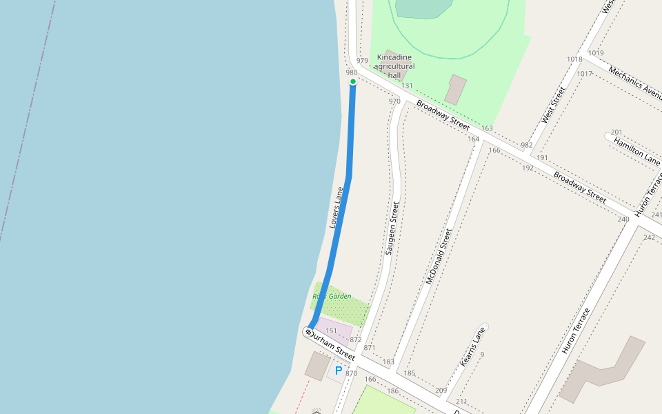 Lovers Lane walking route map in Kincardine
