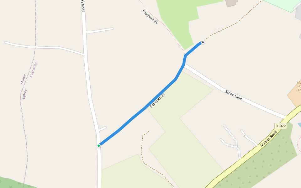 Footpath 27 walking route map in Tiptree