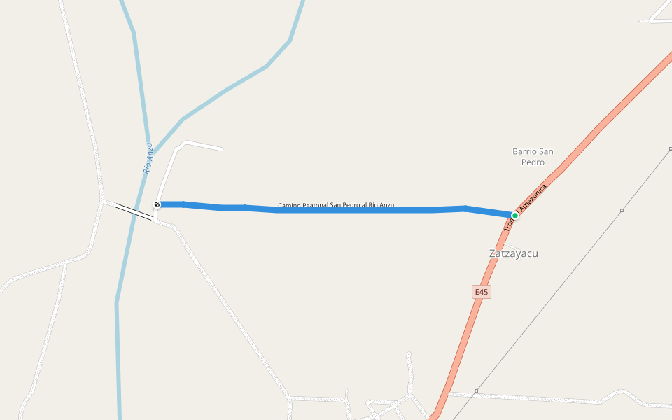 Camino Peatonal San Pedro al Río Anzu walking route map in Tena