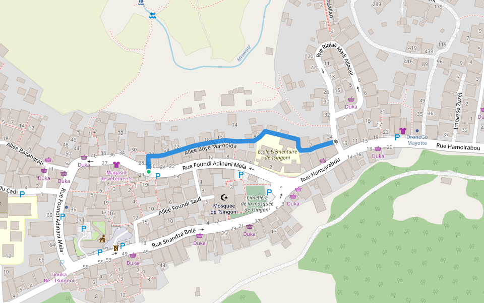 Allée Boyé Mamoida walking route map in Tsingoni