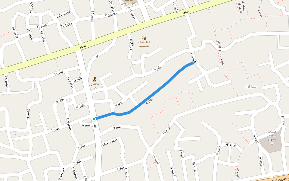 ظفر ۵ walking route map in Bandar Abbas