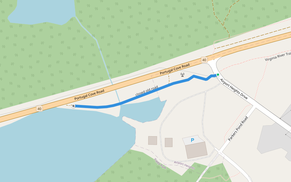 closed old road walking route map in St. John's