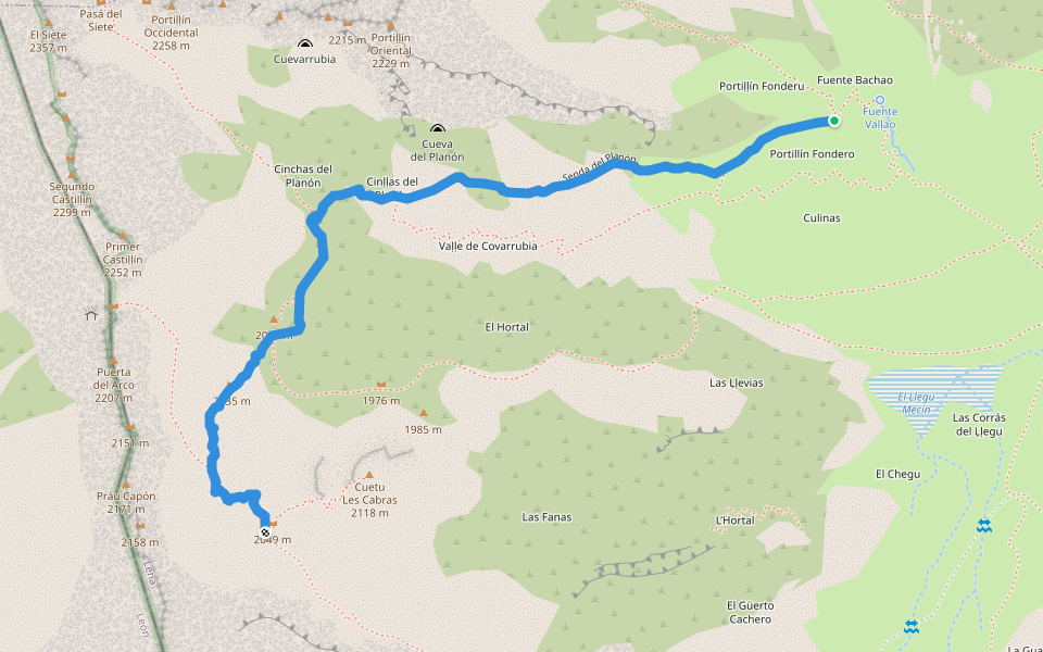 Senda del Planón walking route map in Tuiza de Arriba